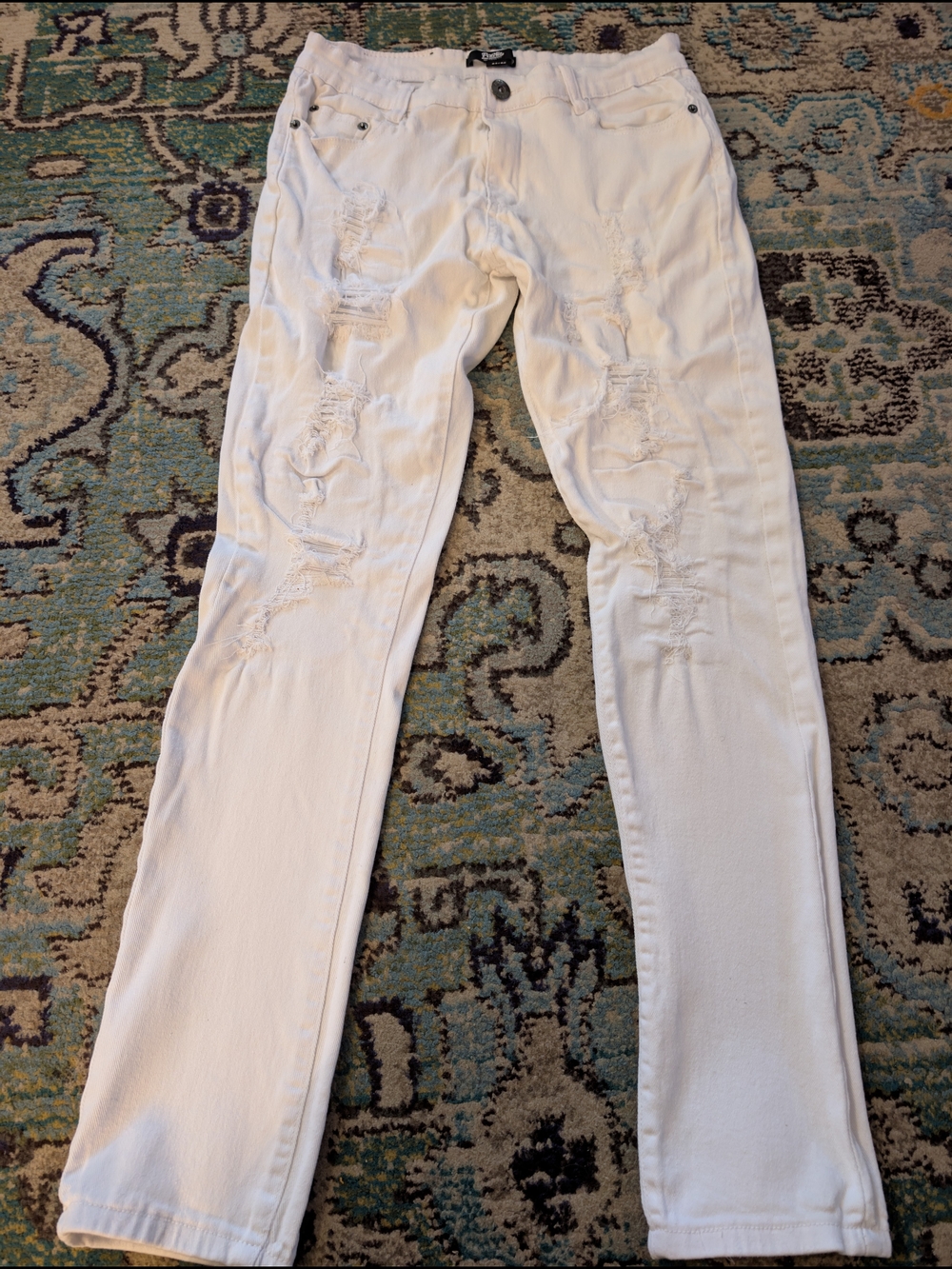 Men's White Distressed Skinny Jeans - Classic Slim Fit